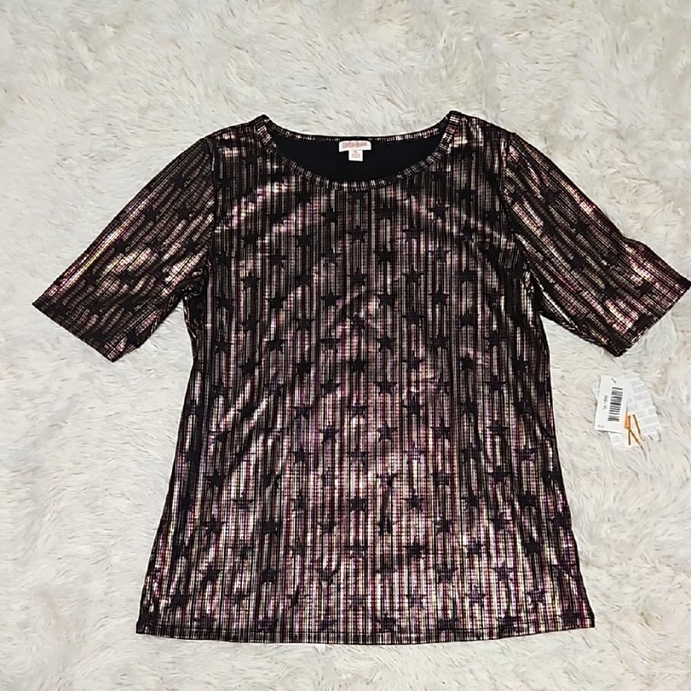 New LuLaRoe Gigi elegant collection top Short Sleeve Blouse star print top XL - Picture 4 of 11